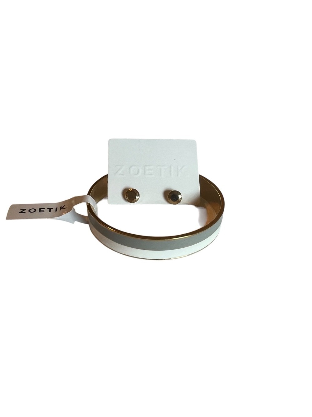 NWT Zoetik Gold Grey and White Enamel Bangle and Faceted Stud Earrings Set - Picture 2 of 5
